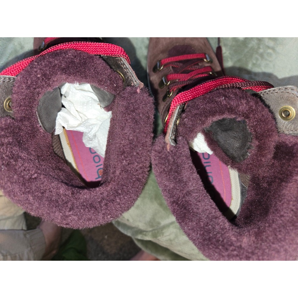 Bionica Diablo All Weather Suede Hiking Boots Plum Burgundy Faux Fur Trim Women - Picture 3 of 8